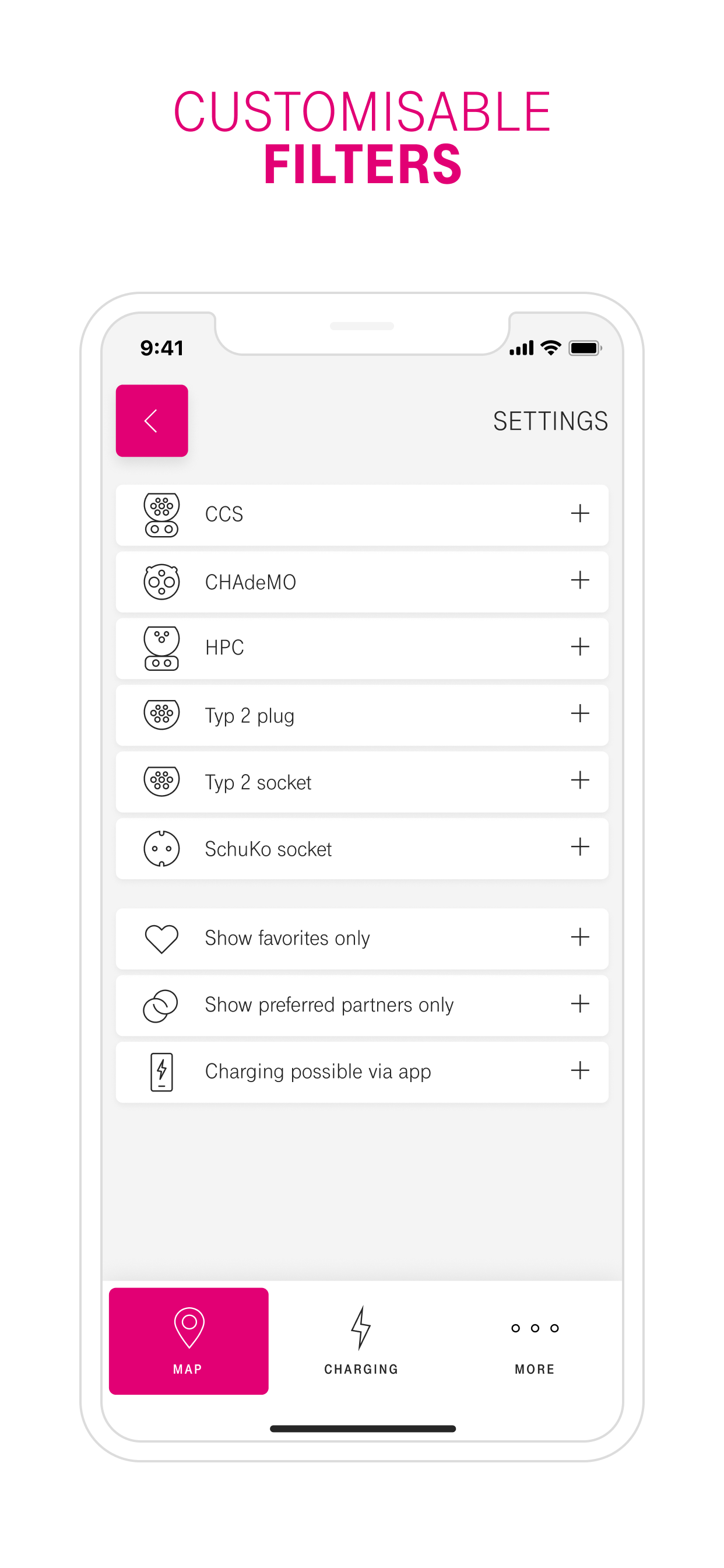 Filter panel — filter stations by connector type and operator