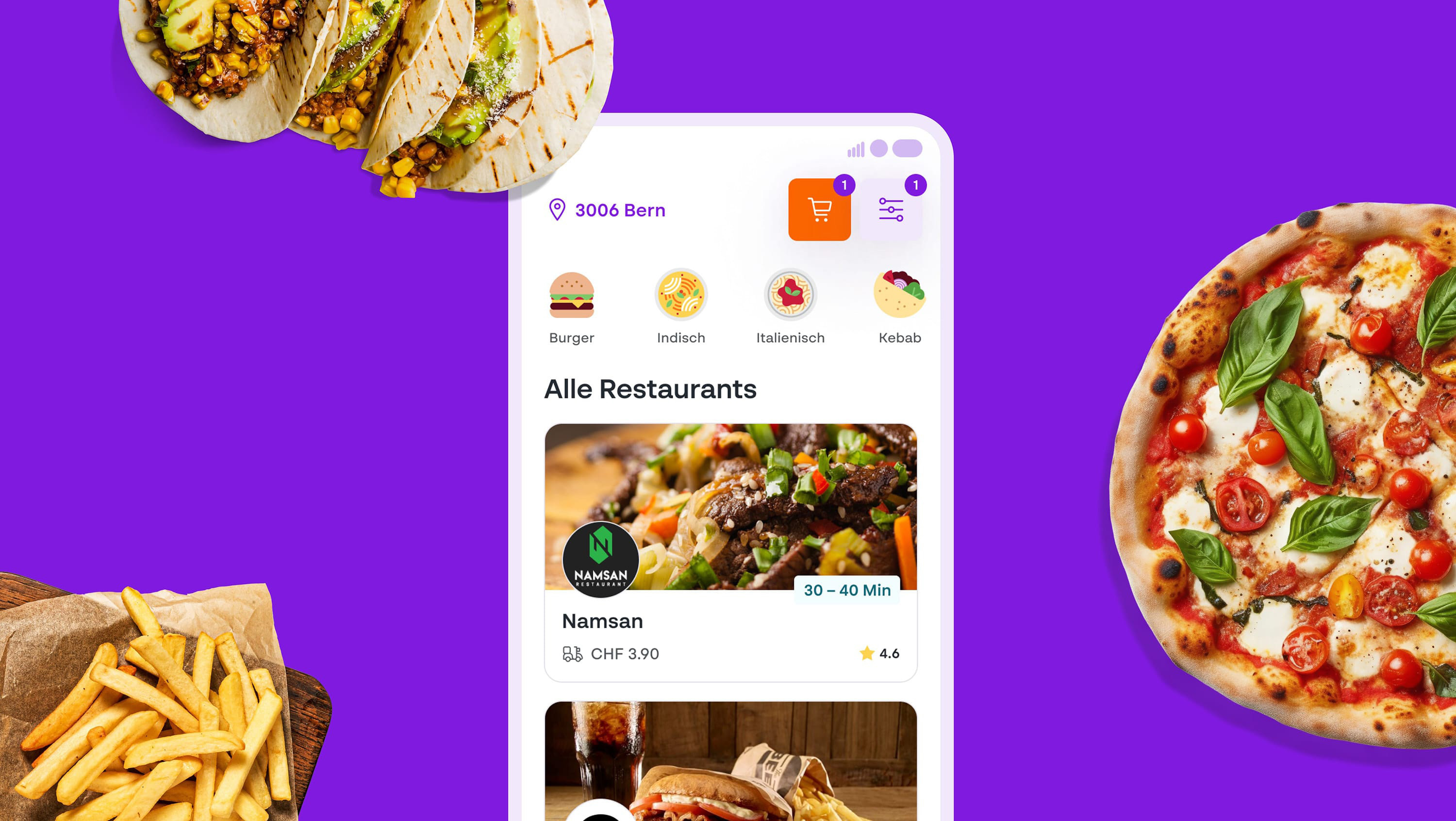 Foodnow app — restaurant browsing with food categories